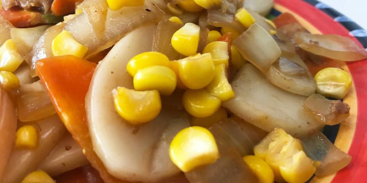 甜玉米炒年糕 Stir-fried corn  and rice cake