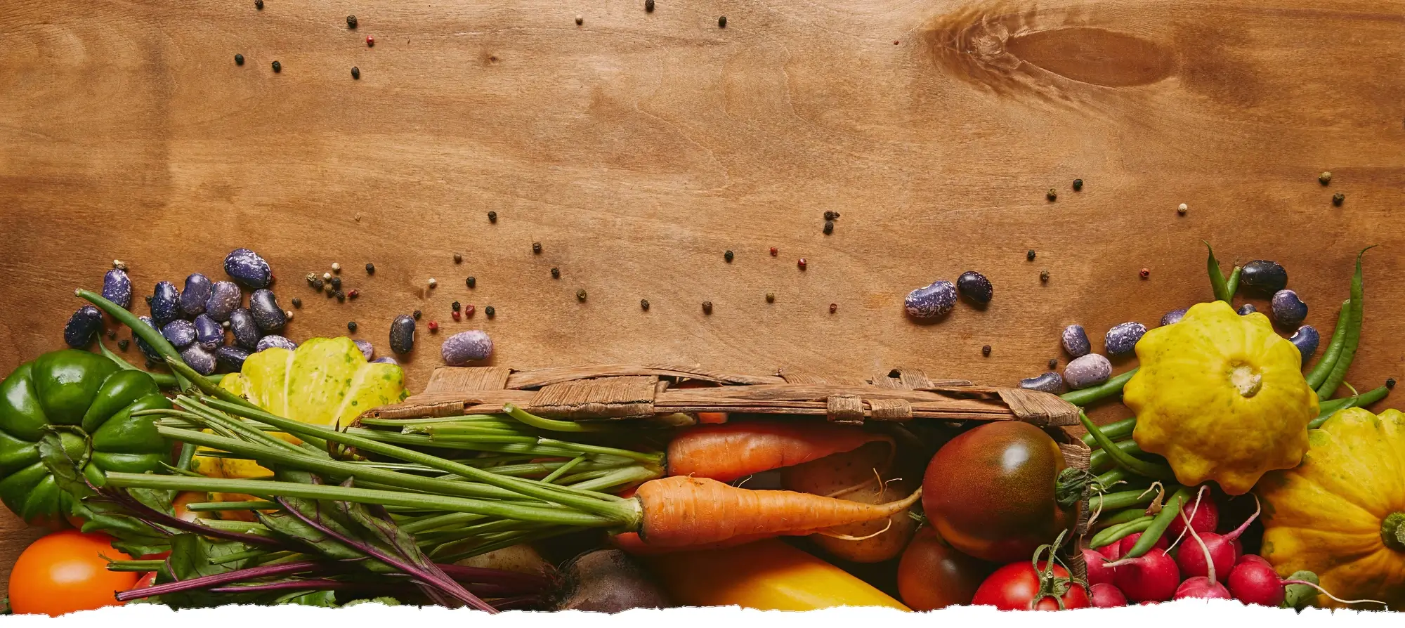 Vegetables laid out on a wooden table